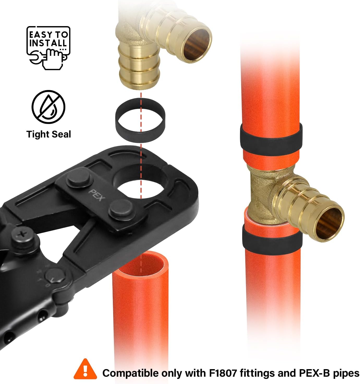 Supply Giant FQDS0058-100 PEX Tubing Crimp Rings Copper Pipe Fitting; 5/8''; Black; (100 Pack)
