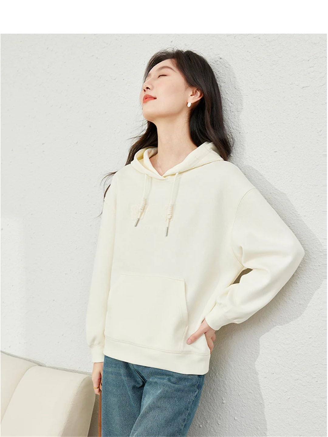 Sudadera con capucha de algodón simple para mujer, con bordado de letras, manga caída