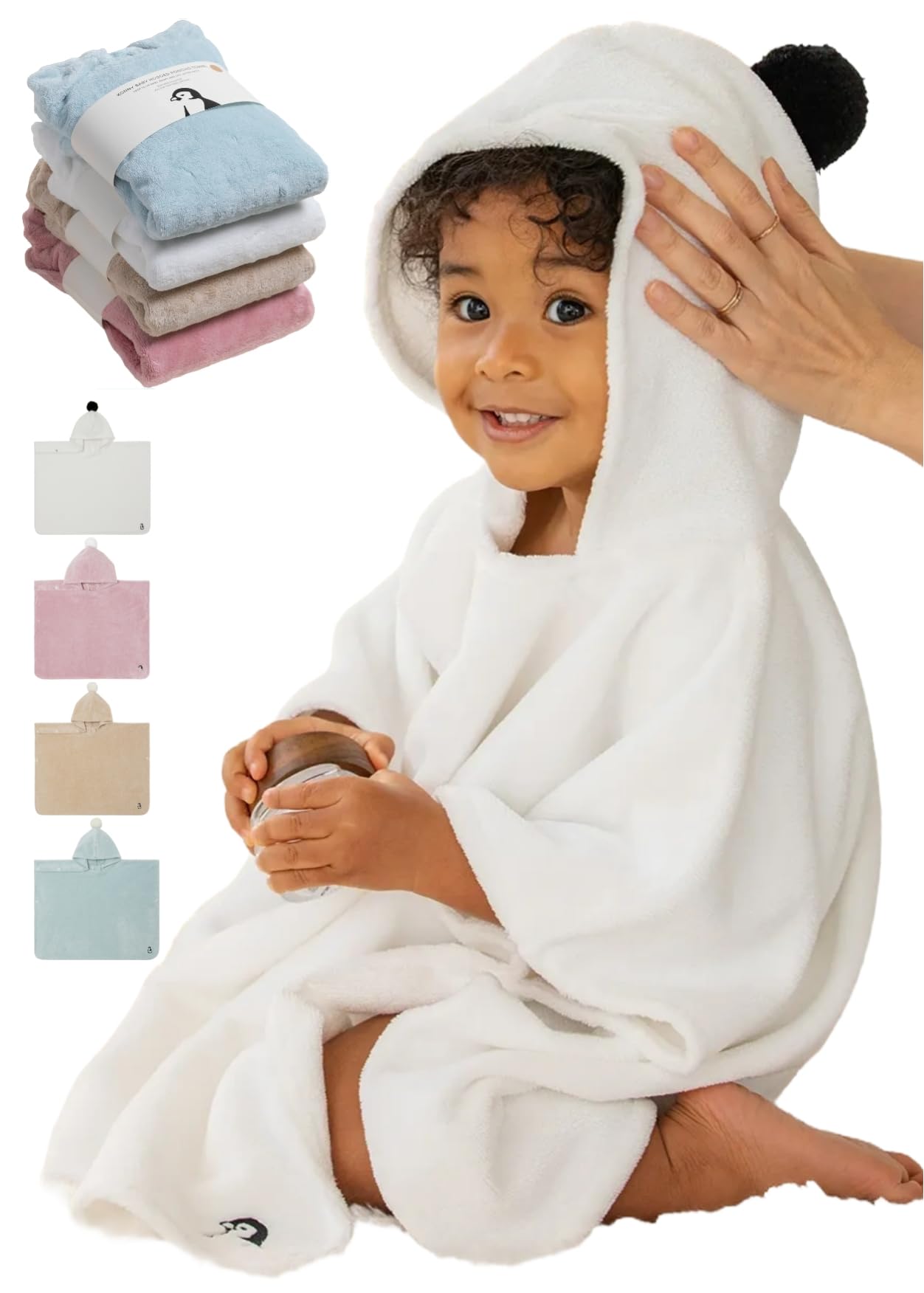 Konny Baby Hooded Towel Plush Thick & Cozy Soft-Touch Absorbent Rayon from Bamboo Cotton Baby Bath Beach Towel, Oeko-TEX, Newborn Boys Girls Toddler (
