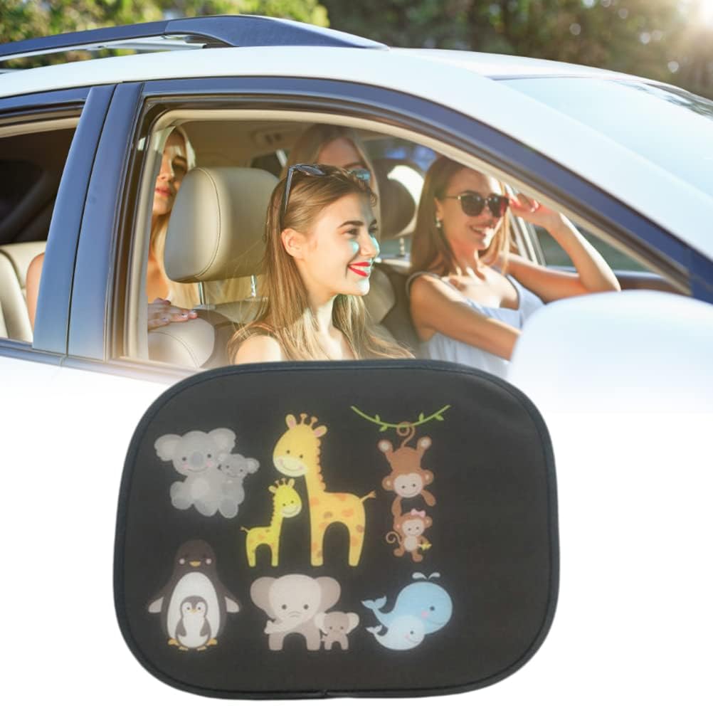 Cartoon PVC Electrostatic Film Car Side Window Sun Shade Sticker Animal Pattern 2Pcs Car Window Shades for Baby (animal)