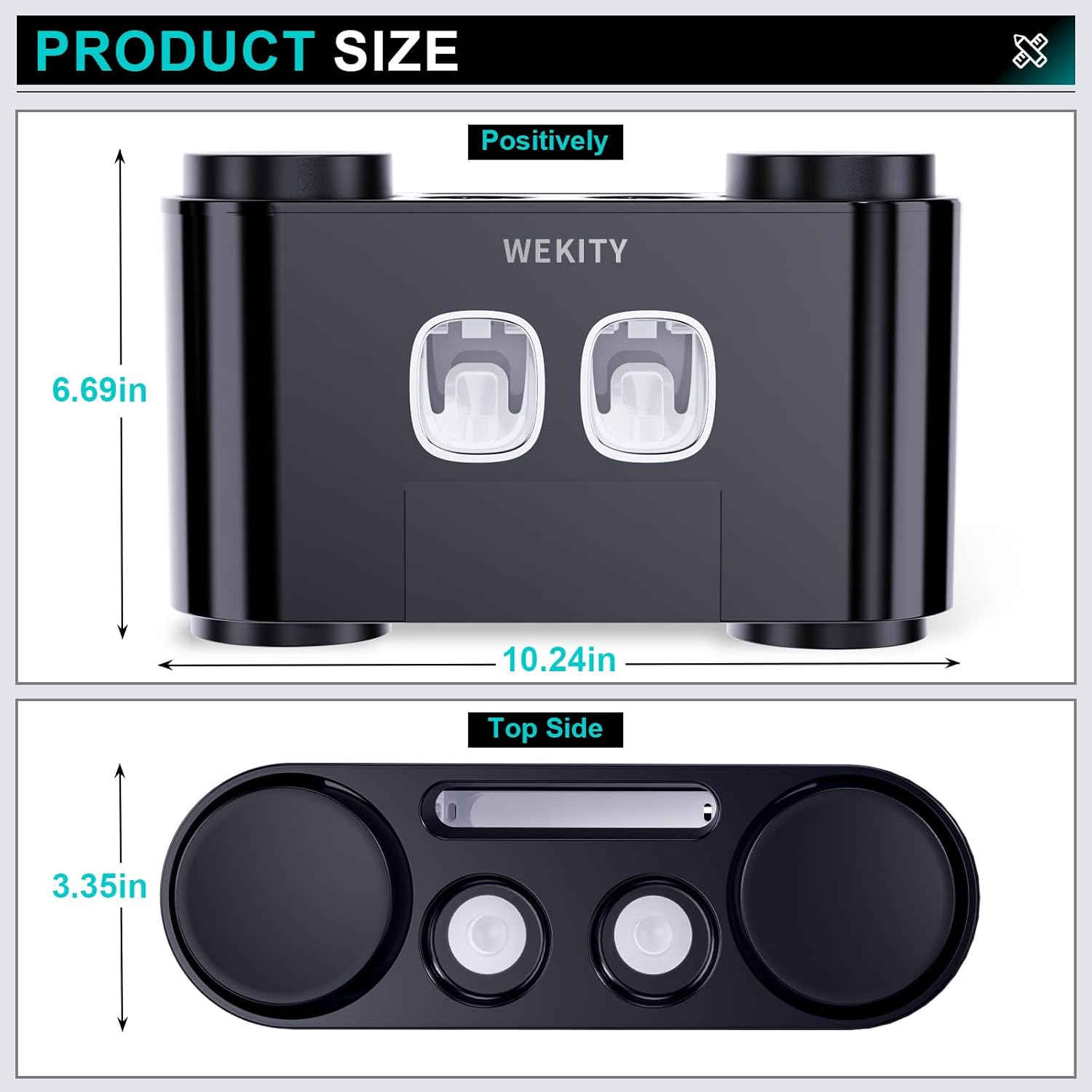 Toothbrush Holder,Multi-Functional Wall Mounted Toothbrush Holder,Toothpaste Dispenser for Bathroom with 2 Toothpaste Squeezers,5 Toothbrush Slots and 4 Cups(Black) - Image 8