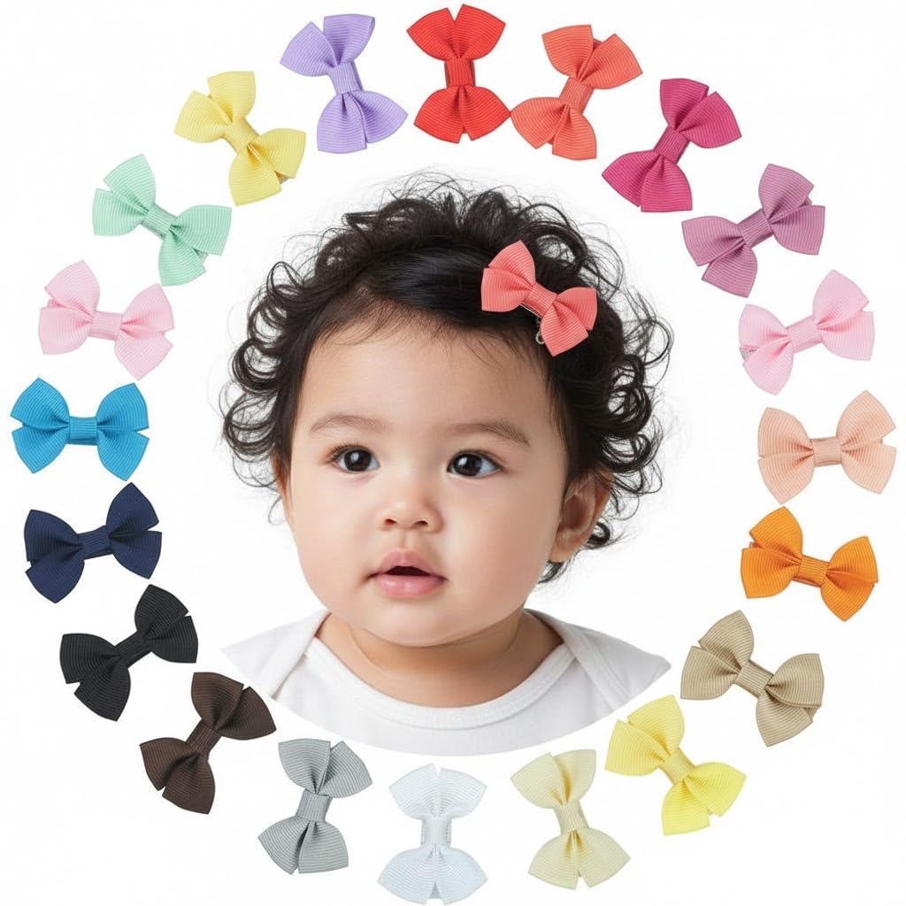 12 Pcs Baby Hair Clips for Babies 6 Months to 24 Months, 2.4" No-Slip Grosgrain Ribbon Bows, Fully Lined Alligator Clips for Infants & Toddlers with Fine Hair-image-4