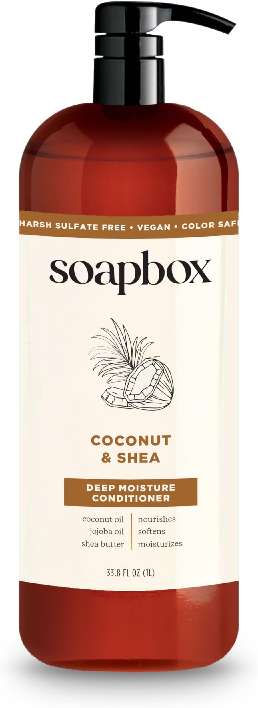 Soapbox Coconut Oil Conditioner, Sulfate Free, Paraben Free, Silicone Free, Color Safe, and Vegan Hair Conditioner (33.8oz, Pack of 1)