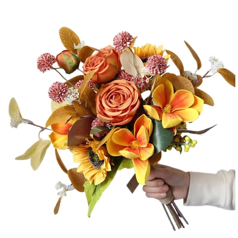 JUAKSQZYI Fake Flowers Fake Artificial Flowers Bouquet for Decoration, Silk Floral Arrangements for Rustic Home Decor Vase Decor(Orange)