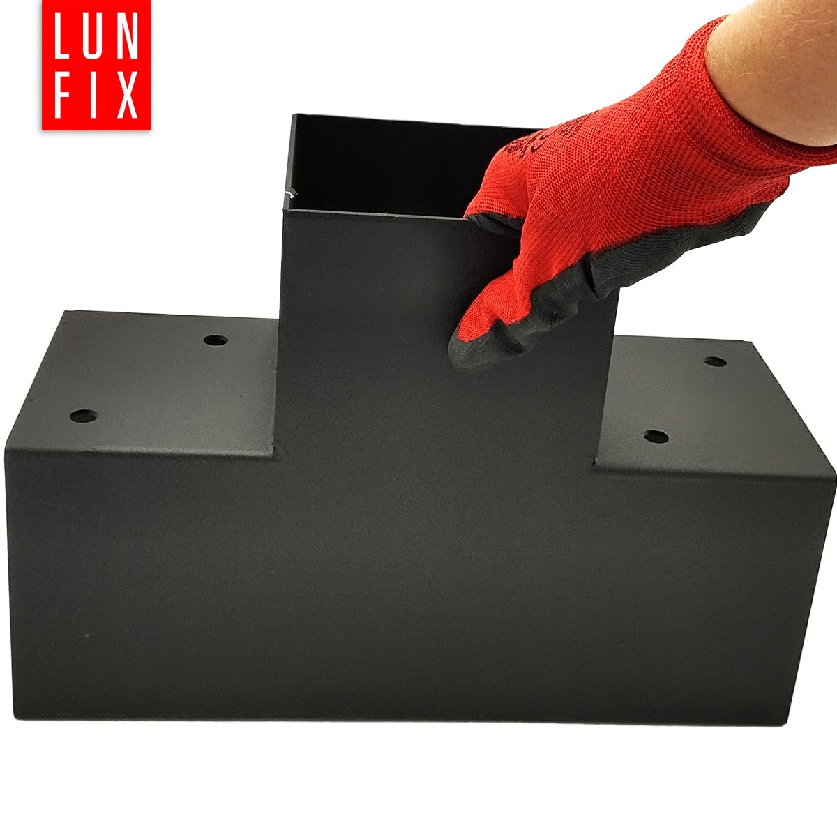T-Verbinder 100x100 Stahl verzinkt, schwarz pulverbeschichtet, Pfostenverbinder, Holzverbinder, Pfostenträger 102x206x306x2 mm, Eckverbinder für Pergola, Carport, Zaun, Holzbalken Verbinder