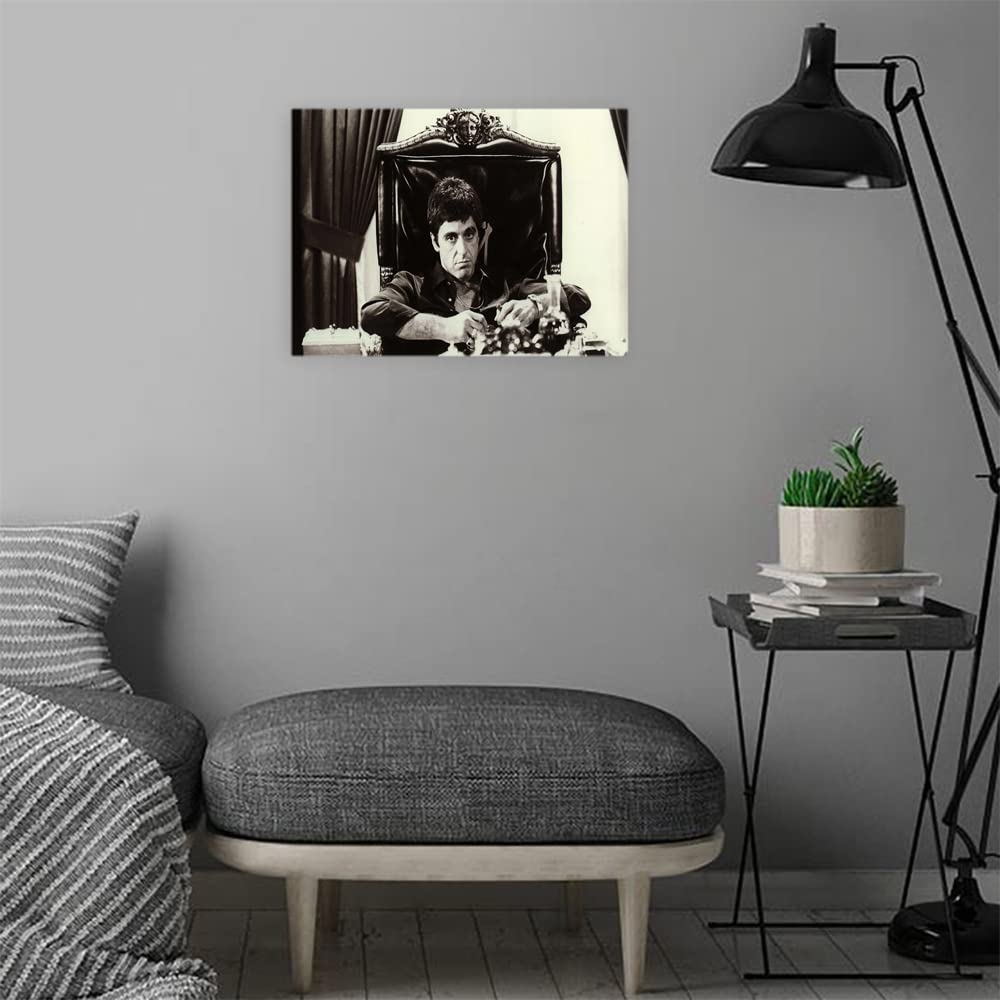 VERRE ART Designs Print Wooden Framed Canvas Wall Art Decoration Poster (14x10 Inch) - AL PACINO SCARFACE BLACK & WHITE PRINT
