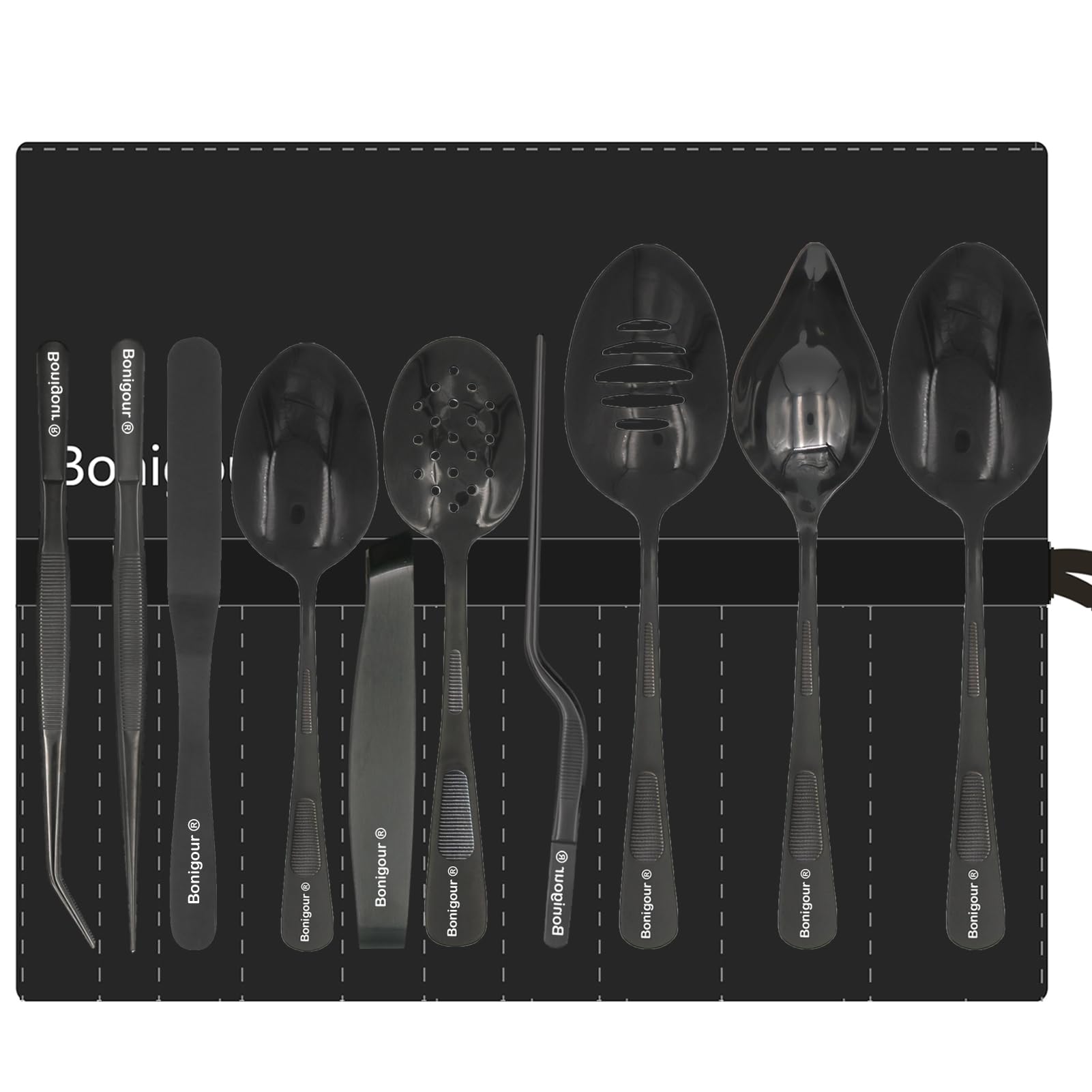 Bonigour | Plating Tools Culinary Set | 11 Piece Professional Chef Plating Tools Pro Kit | Kitchen Plating Utensils | Modernist Cuisine Food Art | Stainless Steel | Black