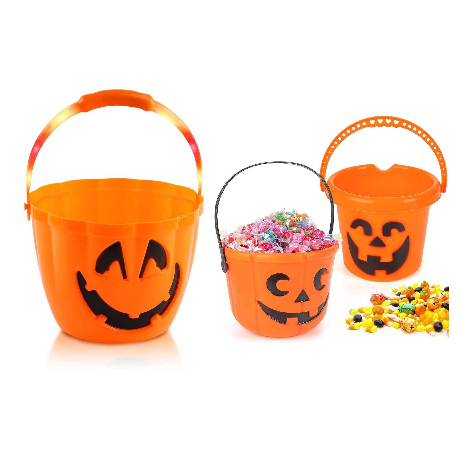 FUTUREPLUSX 3 PCS Halloween Light Up Pumpkin Bucket, Large Candy Bucket for Kids Jack O Lantern Trick or Treat Pail for Halloween Party Decor