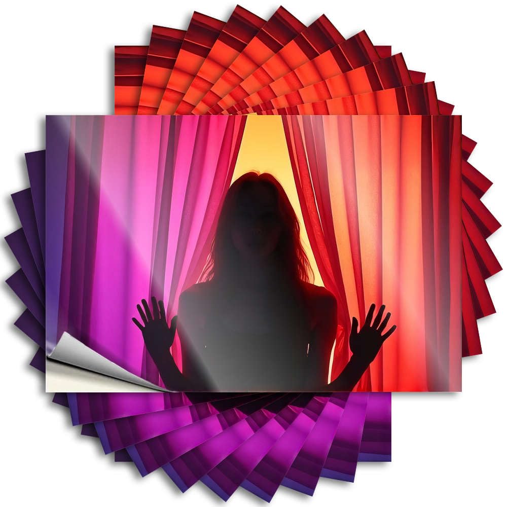 Tattoos Custom, Motorcross Hat Silhouette of A Person with Hands Raised Against Colorful Curtains | Stuff for Men(8X12CM)