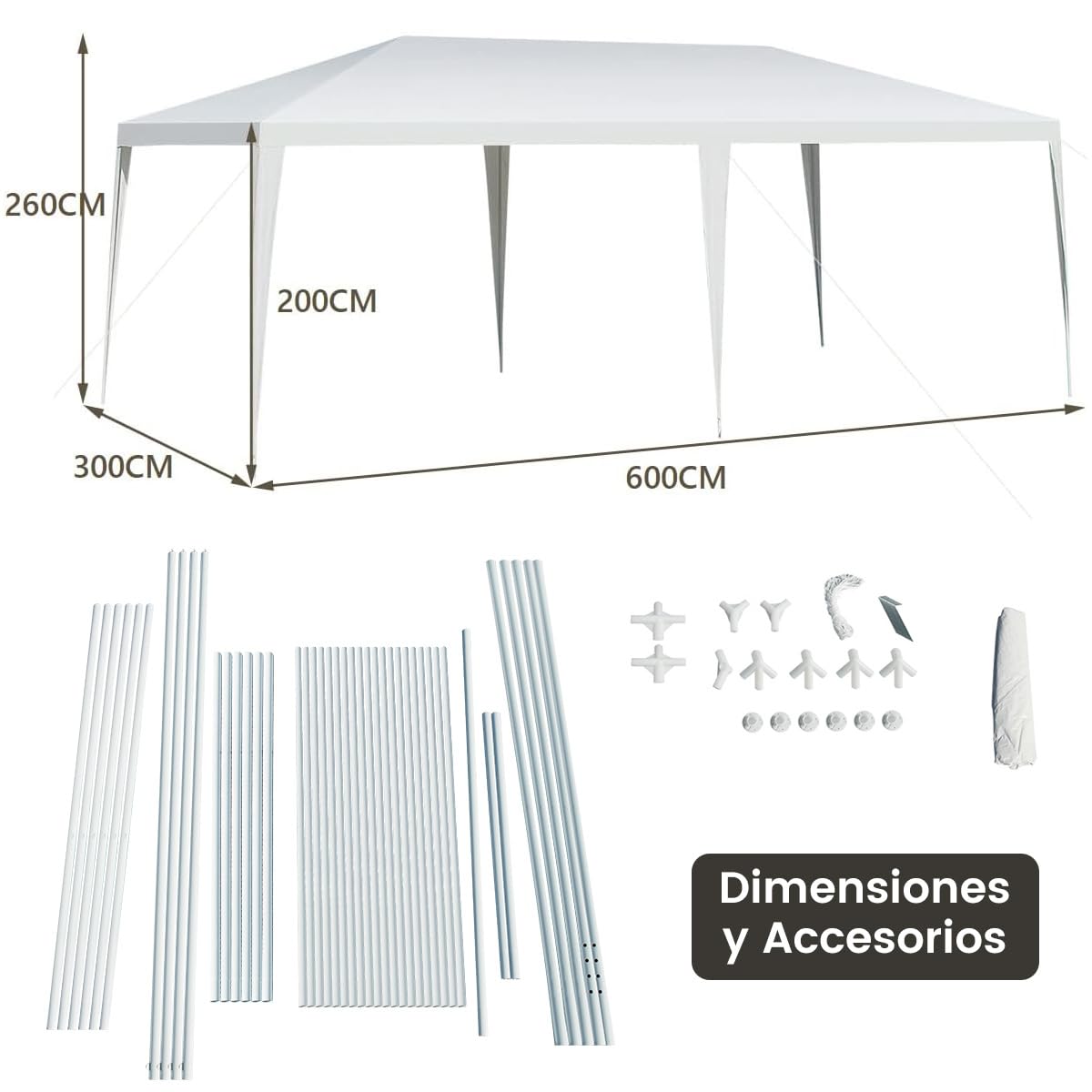 RELAX4LIFE Carpa Plegable 3x6M Resistente al Agua y la Luz Solar, Carpas para Exteriores con 6 Cuerdas de Viento, 18 Clavos y Bolsa de Transporte, Cenadores para Jardín, Camping, Fiestas (3X6M)