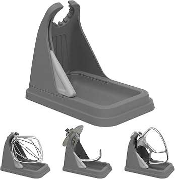 Anti-Slip Mixer Beater Holder with Scraper for KitchenAid 4.5-5 Qt Gray | Silicone Stand Fit for Kitchen Aid Attachments, Mess-Free Paddle Rest, Save Ingredients, Reduce Waste, Keep Counter Clean