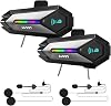 LUVIN Helmet Bluetooth Headset, Motorcycle Intercom Front & Rear 2-Riders, IP65 Waterproof, 1000mAh, Motorbike Helmets Bluetooth Headphone Earbuds for Men Birthday Gifts Black 2Pack