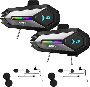 LUVIN Helmet Bluetooth Headset, Motorcycle Intercom Front & Rear 2-Riders, IP65 Waterproof, 1000mAh, Motorbike Helmets Bluetooth Headphone Earbuds for Men Birthday Gifts Black 2Pack
