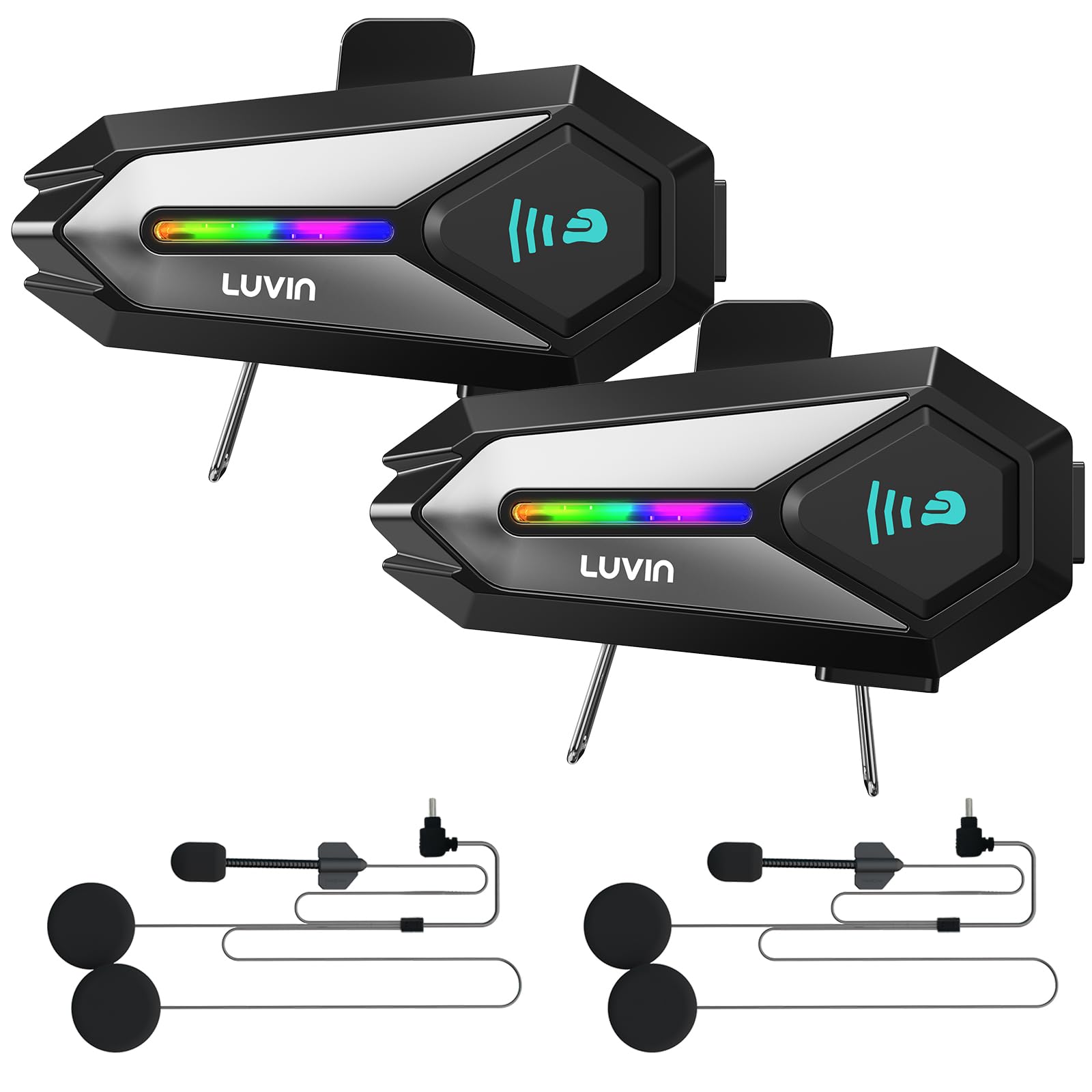 LUVIN Helmet Bluetooth Headset, Motorcycle Intercom Front & Rear 2-Riders, IP65 Waterproof, 1000mAh, Motorbike Helmets Bluetooth Headphone Earbuds for Men Birthday Gifts (Black 2Pack)-image-47