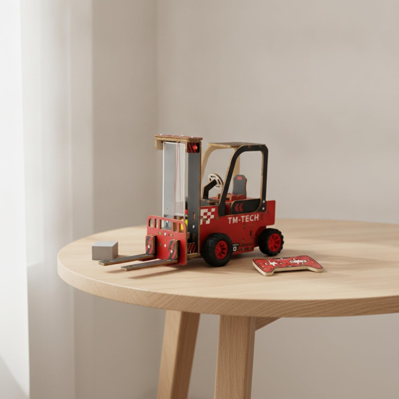 Carrello Telecomandato Kit Modello Fai da Te Giocattolo Educativo Mezzo di Sollevamento Mini Gru Legno Plastica Montaggio Manuale Esperienza