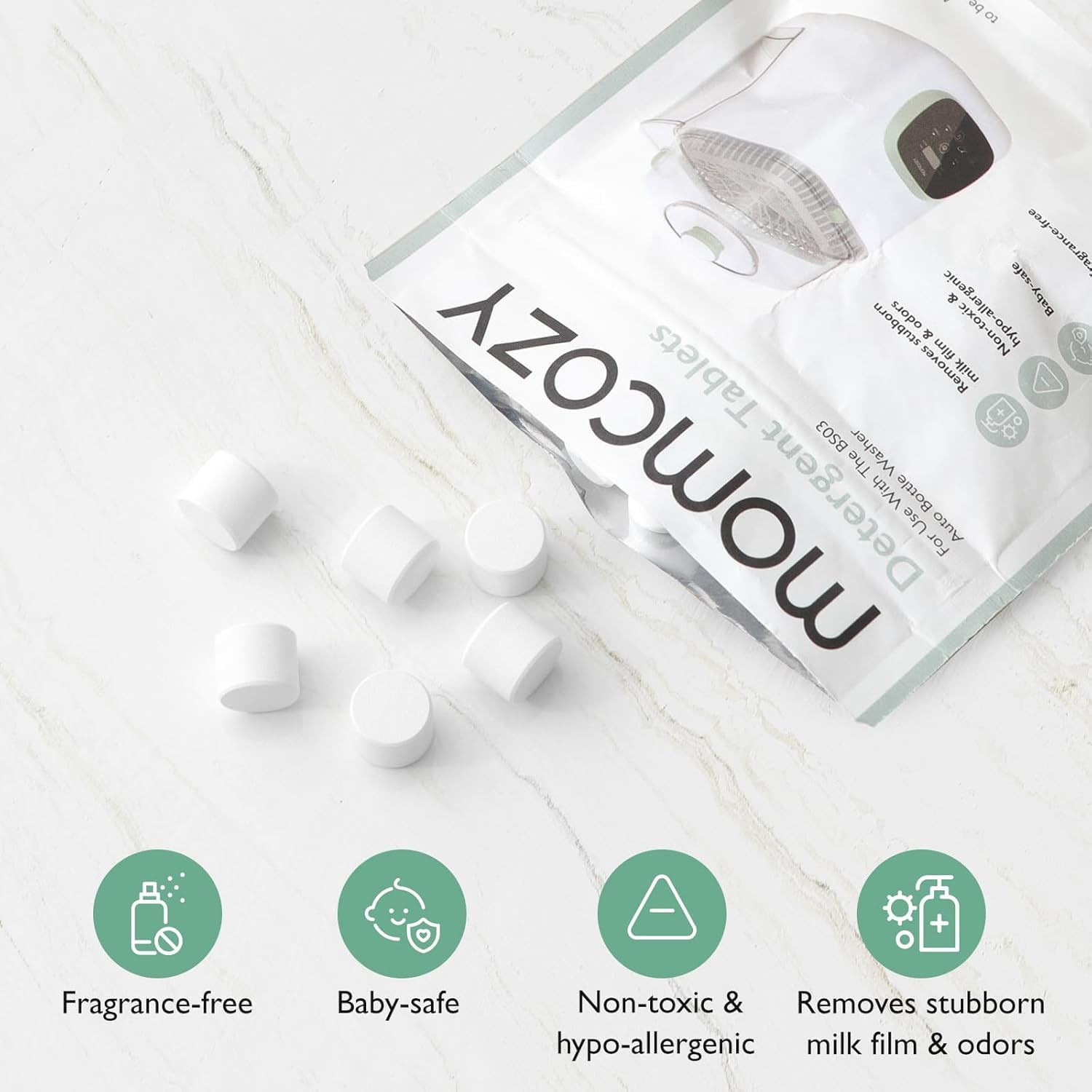 ​Momcozy Official Washing Block for KleanPal Pro Baby Bottle Washer, 120 Detergent Tablets for Cleaning Baby Bottles, Breast Pump Parts, Feeding Accessories, Rinse-Free, BPA-Free, Travel & Home Use - 5