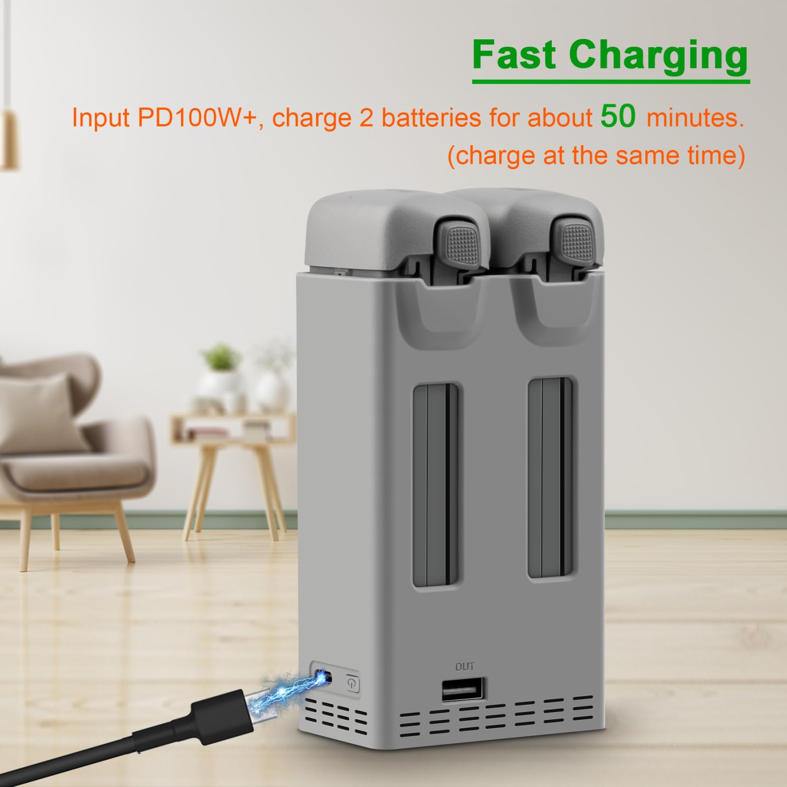 Hub di Ricarica per DJI Avata 360, Stazione di Ricarica Rapida per Batterie da 100 W+, Ricarica Fino a 2 Batterie, Power Bank, Compatto e Portatile