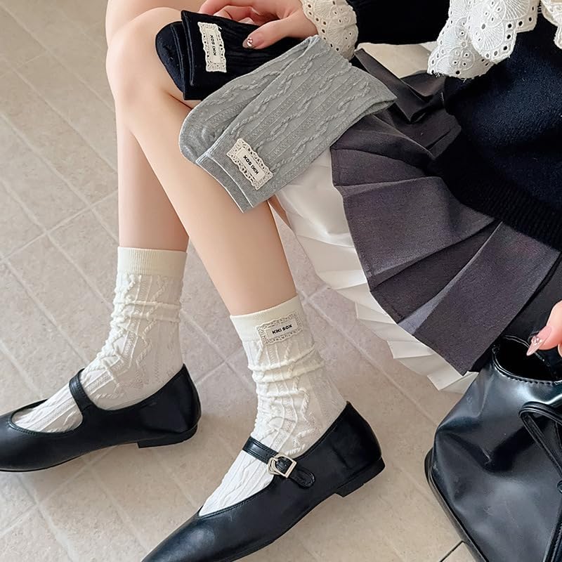 3 Pairs Knit Socks for Women, Retro Pattern Comfort Cew Slipper Sock for Fall Winter
