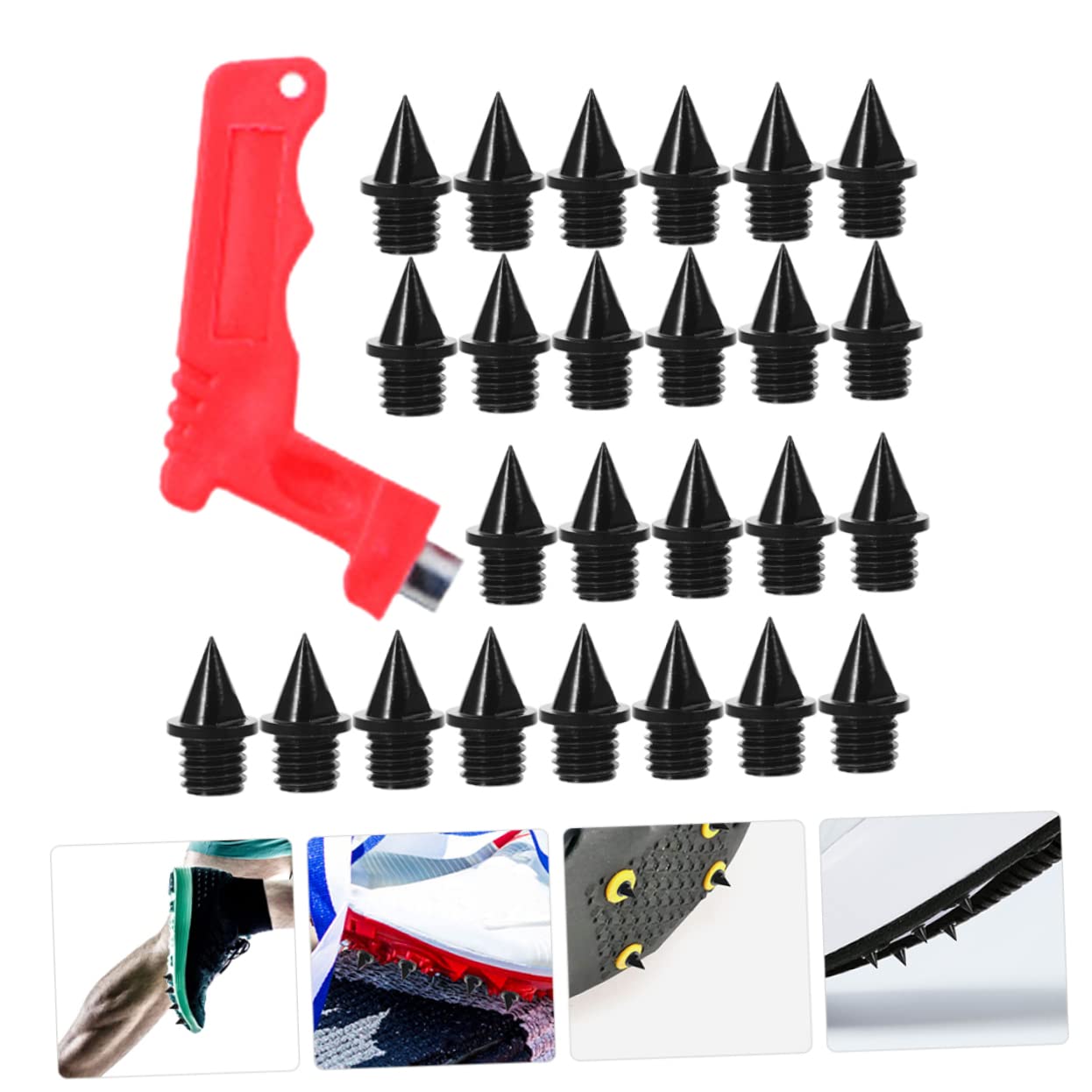 Happyyami 5sets Track Spikes Pyramid Steel Spike for Track Shoes Jumping with Wrench for Athletes 50pcs*5