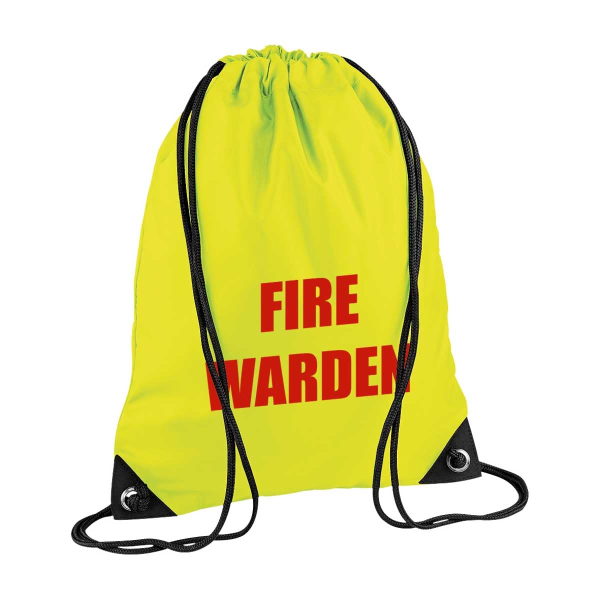 Workwear World Unisex Fluorescent Yellow 'Fire Warden' Printed Office School Workplace Site Evacuation Documents & Equipment Drawstring Sack Grab Bag With High Impact Red Text