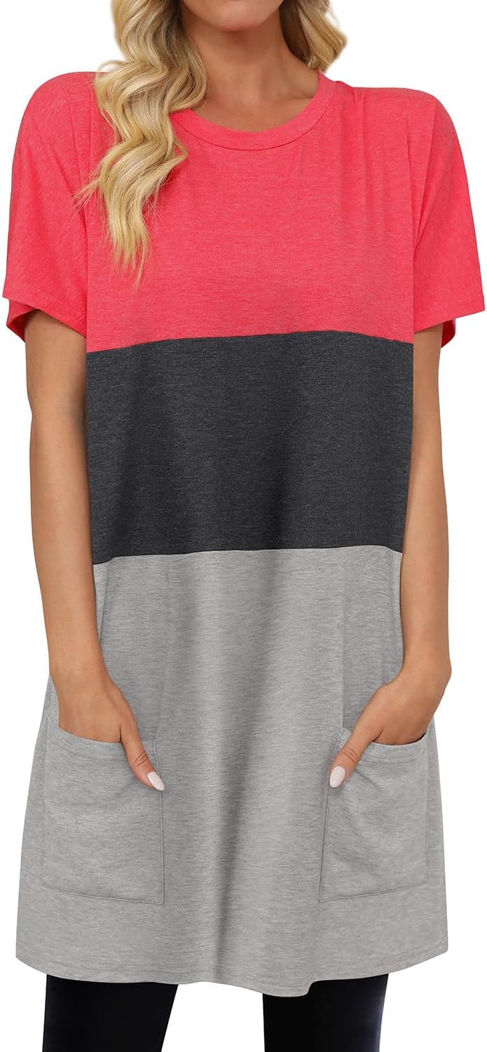 KISSMODA Womens Summer Tunic Tops for Leggings Casual Short Sleeve Long Shirts with Pockets - Image 4