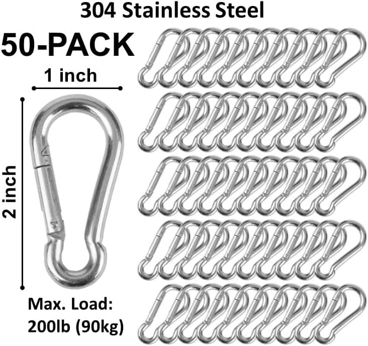 | 50 Pack and 100 Pack | Bulk Heavy Duty Carabiner Snap Clip Hooks |Black, Zinc and Stainless | Contractors, Gyms, Fitness Centers, Business, Industrial