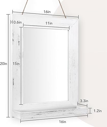 Miniatura 10 de QDSSDECO Espejo de pared de 16 x 20 pulgadas con estante, decoración de granja, espejo rectangular para colgar en el baño, tocador, dormitorio,