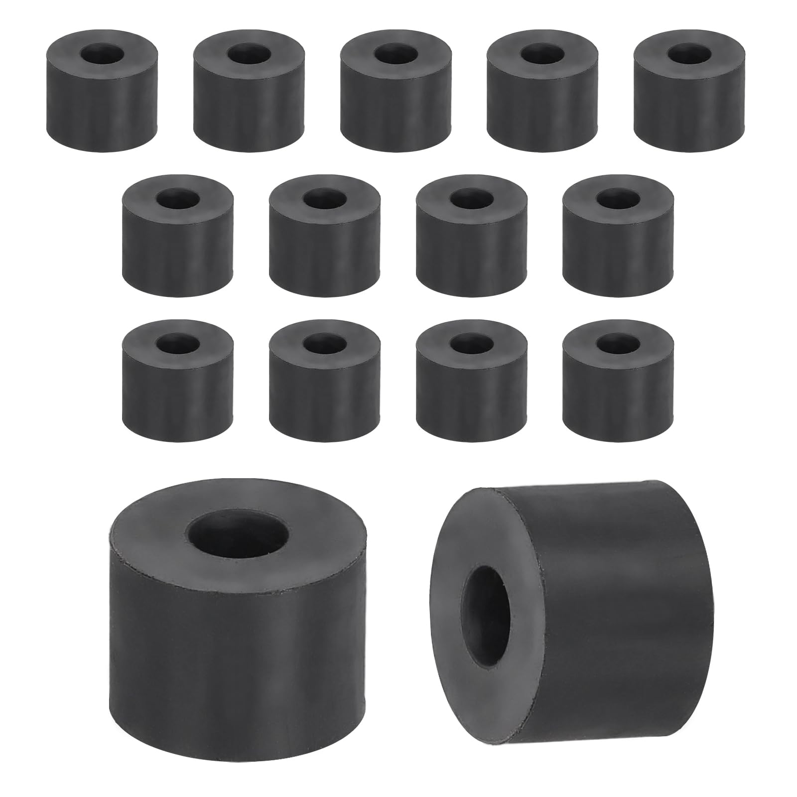 sourcing map 15Pcs Rubber Spacers, 16mm OD, 6mm ID, 12mm Thick Black Round Anti Vibration Rubber Pads Isolation Bushings Washer for Home Cars Boat(0.63"OD x 0.24" ID x 0.47" Thick)