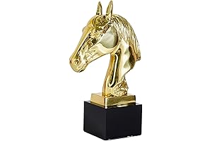 Golden Horse Head Statue: Cast Elegance for Modern Decor