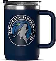 Vista 1 de Hydrapeak x Taza de café aislada de Minnesota Timberwolves con licencia oficial de la NBA de 18 onzas con tapa abatible y asa para viajes