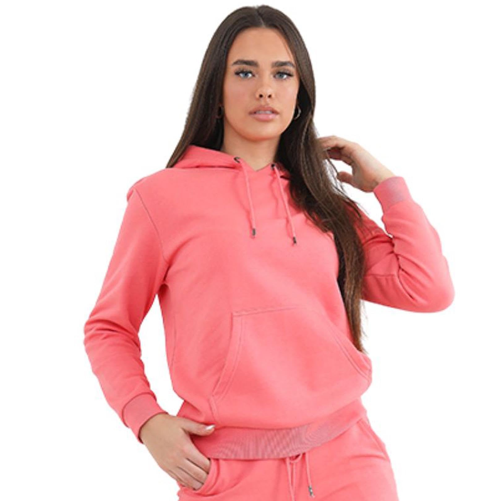 BRAVE SOUL Womens Hoodie with Adjustable Drawstring, Kangaroo Pocket Comfortable Fit and Soft Fleece Hoodie for Women, Coral Colour, XS