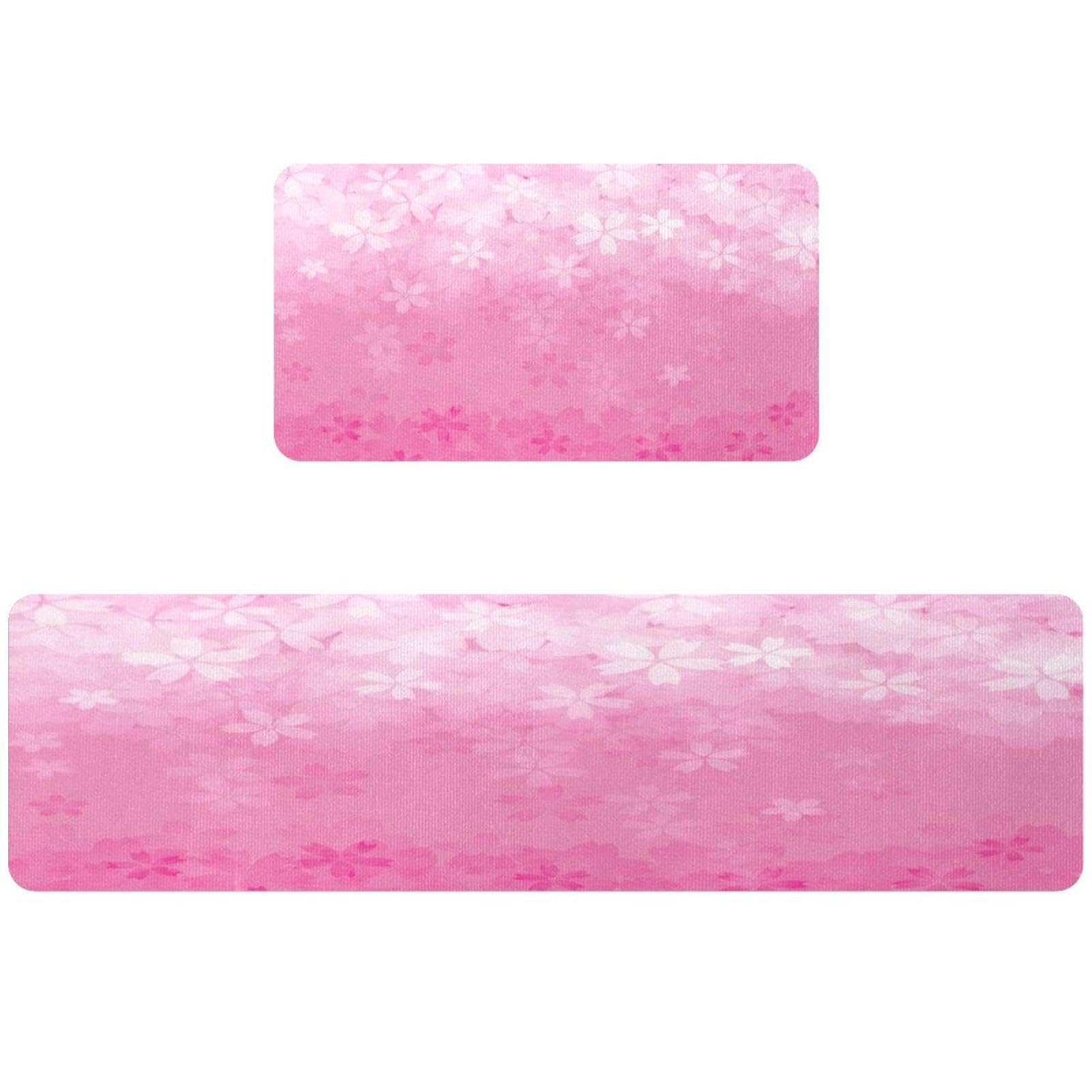 Tapete de cocina de 2 piezas rosa con flores de cerezo alfombra lavable antideslizante