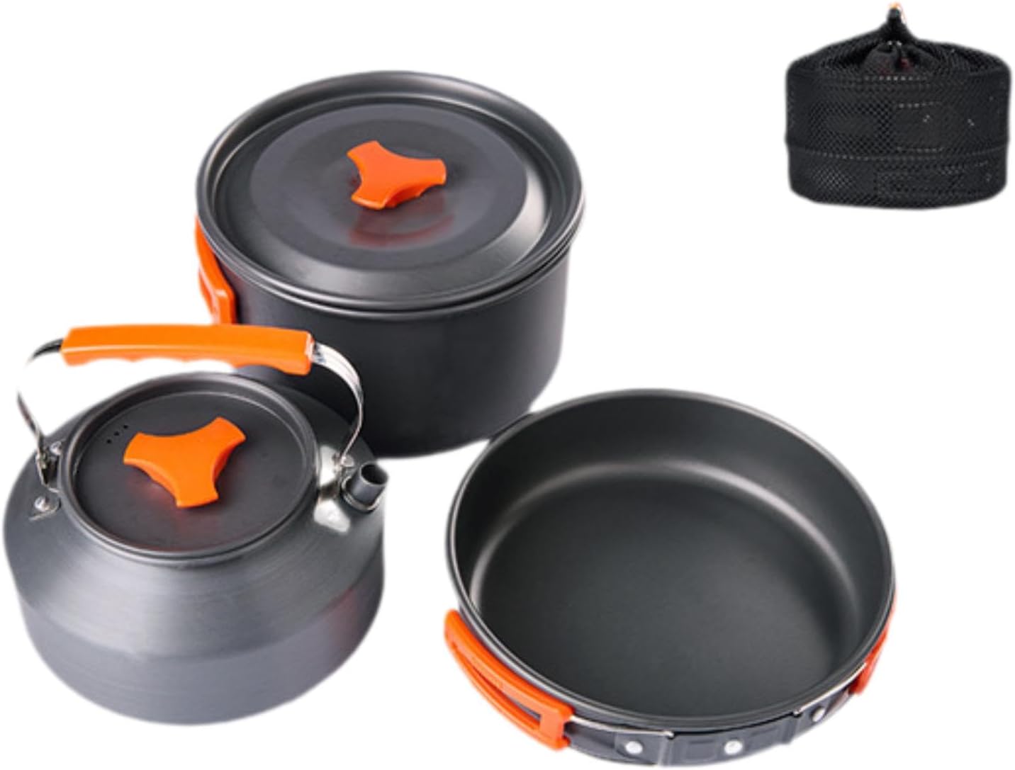 Yiju 3Pcs Camping Cooking Set with Storage Bag for 2-3 Persons Portable Camping Cookware Pot Frying Pan Kettle for Backpacking BBQ