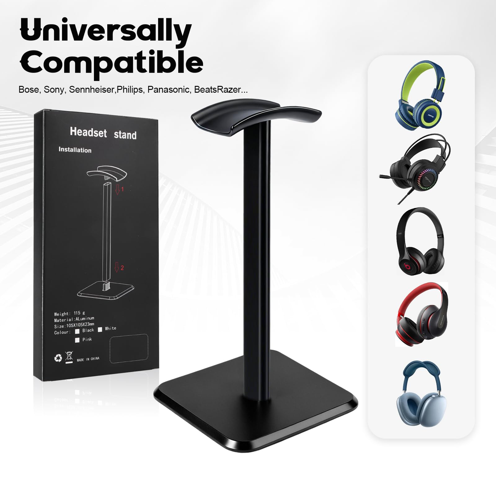Supporto Per Cuffie Rimovibile, Con Asta In Alluminio, Base Antiscivolo E Cuscinetti In TPU, Per Cuffie Over-ear E Gaming, Compatto E Stabile