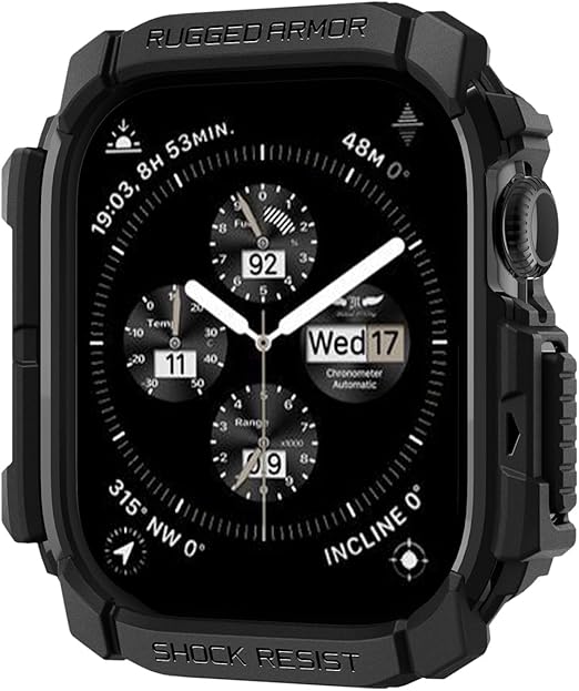 Spigen Rugged Armor Designed for Apple Watch Series 10 46mm Case Durable TPU Cover (2024) - Matte Black