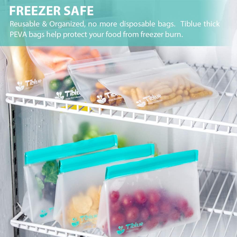 Reusable Storage Bags - 10 Pack Leakproof Freezer Bag（6 Reusable Sandwich Bags & 4 Reusable Snack Bag) - EXTRA THICK BPA FREE Reusable Lunch Bag for Food Storage Home Organization