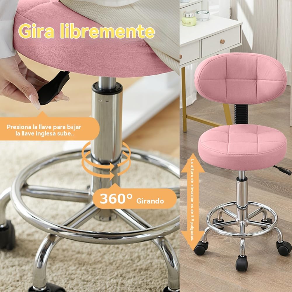 Silla de Oficina Moderna - Taburete Rodante con Respaldo Bajo y Altura Ajustable - Silla de Trabajo Giratoria con Reposapiés para Oficina,Hogar,Salón o Dibujo(Rosa,Paquete de 1)
