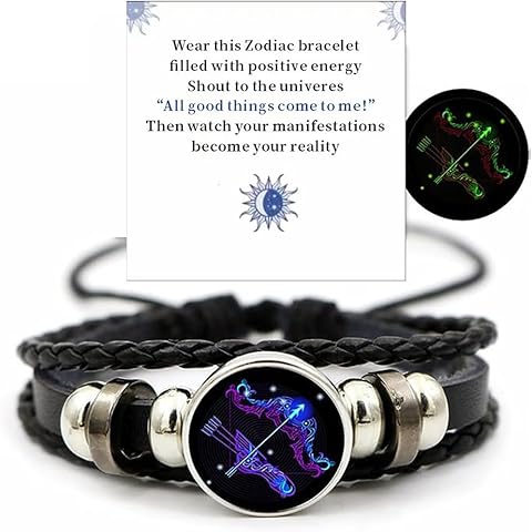 VBWEOI Gleym Bracelet, Zodiac Signs Spirit Bracelet, Multilayer Adjustable 12 Constellation Zodiac PU Leather Bracelet, Gleym Manifestation Bracelet Jewelry Gifts for Women and Man