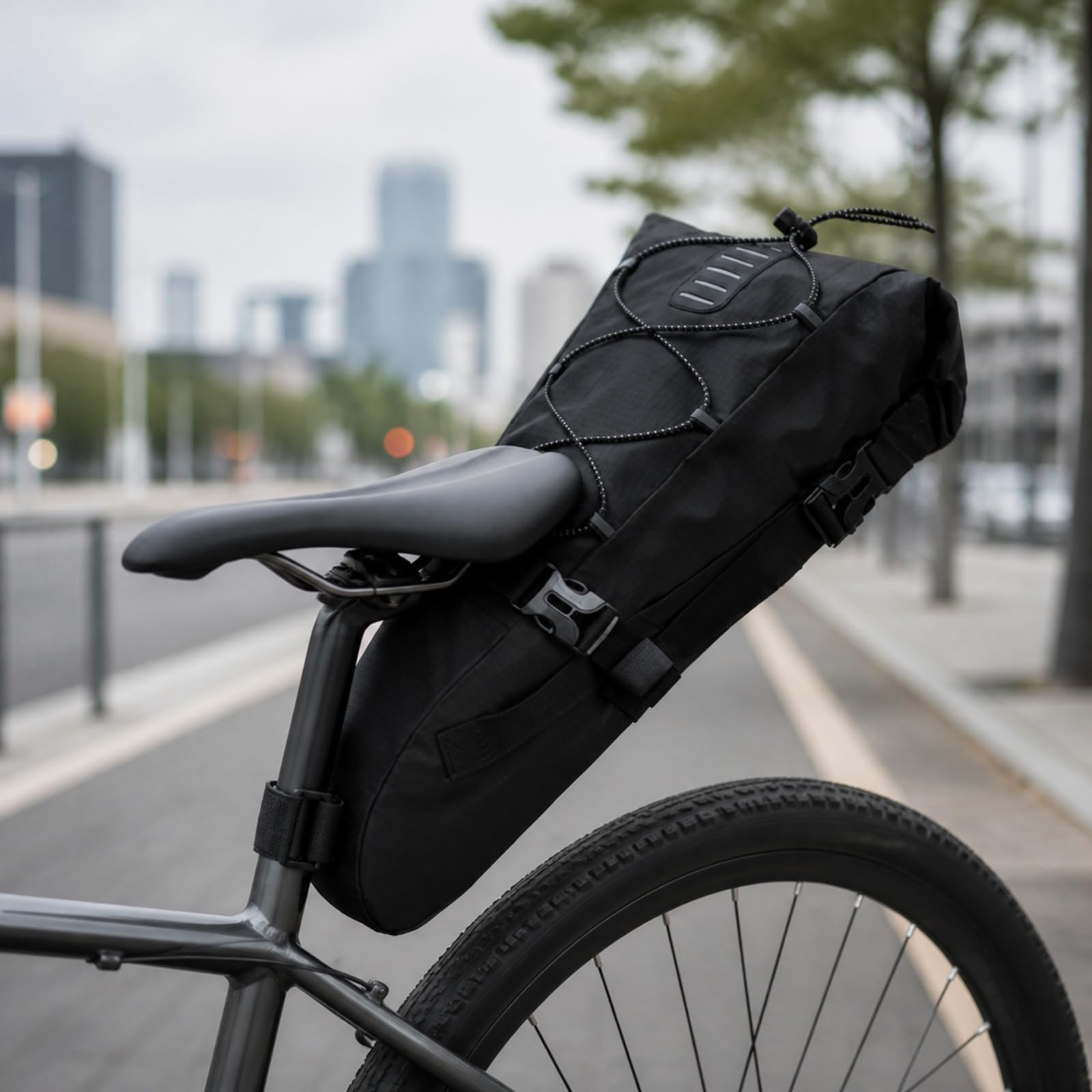 Harilla Bolsa Sillín con Cierre Enrollable Ajustable Bolsa Asiento Bicicleta con Hebillas Ajustables Portátil para Cicli