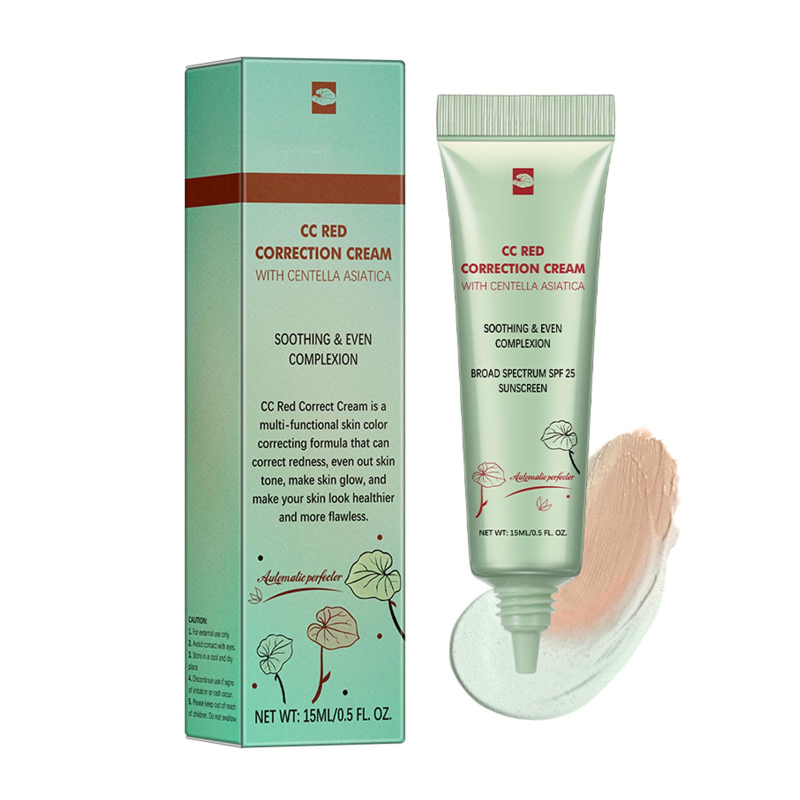 CC Cream Foundation, CC Red Correct with Centella Asiatica, Lightweight Green concealer for redness