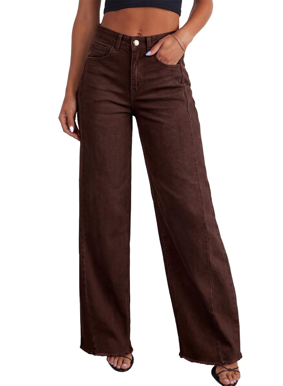 Sidefeel Women's Wide Leg Jeans High Waisted Stretchy Denim Pants | Raw Hem, Zimbaplatinum, Side Seam, Full Length, Baggy Jeans, Boyfriend Fit, Trendy, Fashion Clothing