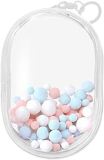 Bolsa de exhibición de muñecas de PVC transparente con llavero y bolas de felpa, funda de almacenamiento portátil impermeable para muñecas de figura de 15/20 cm, color negro, tamaño L