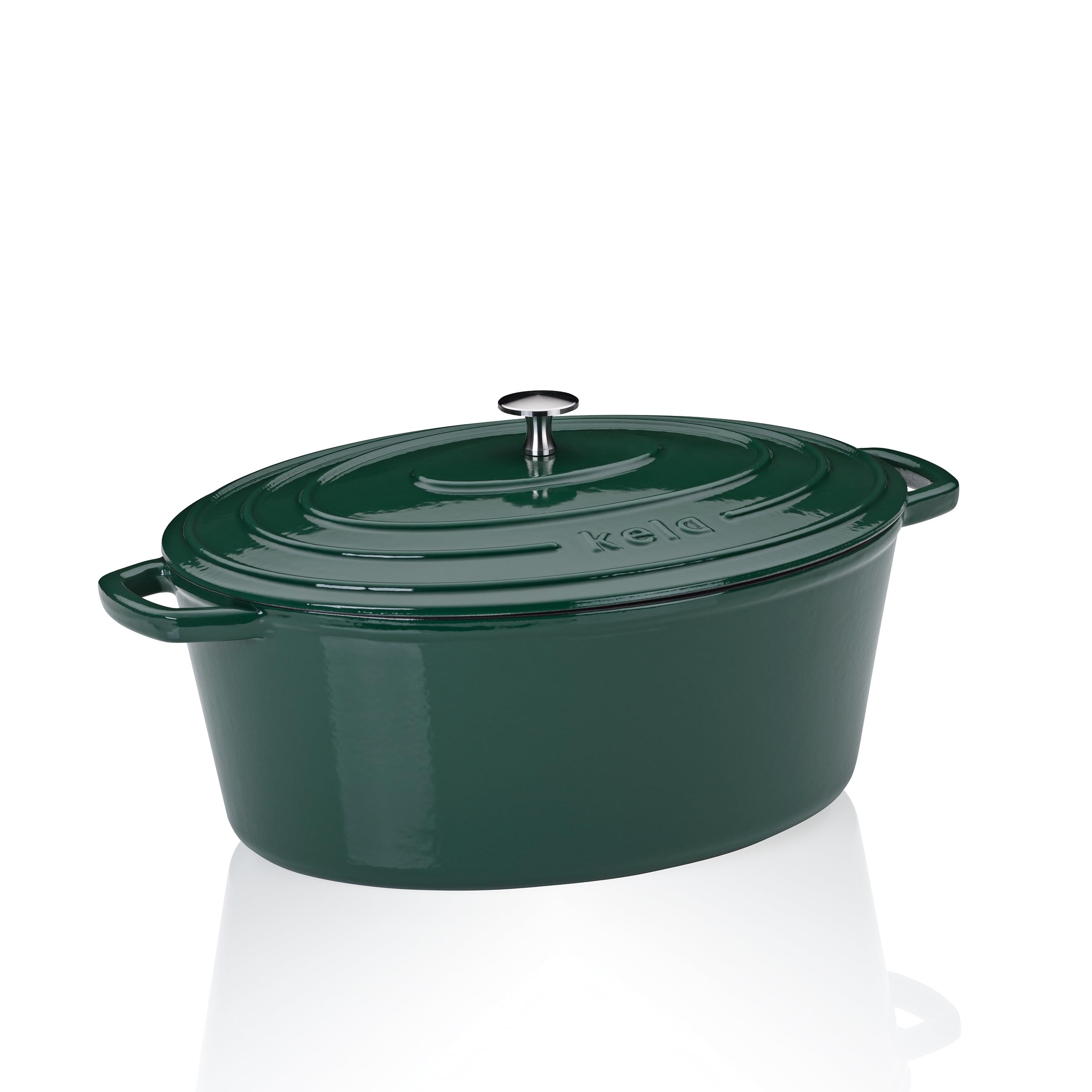 kela Casseruola ovale in ghisa 9,3 litri, forno olandese Calido, cottura a induzione con coperchio, pentola in ghisa per cuocere il pane, smaltato, verde