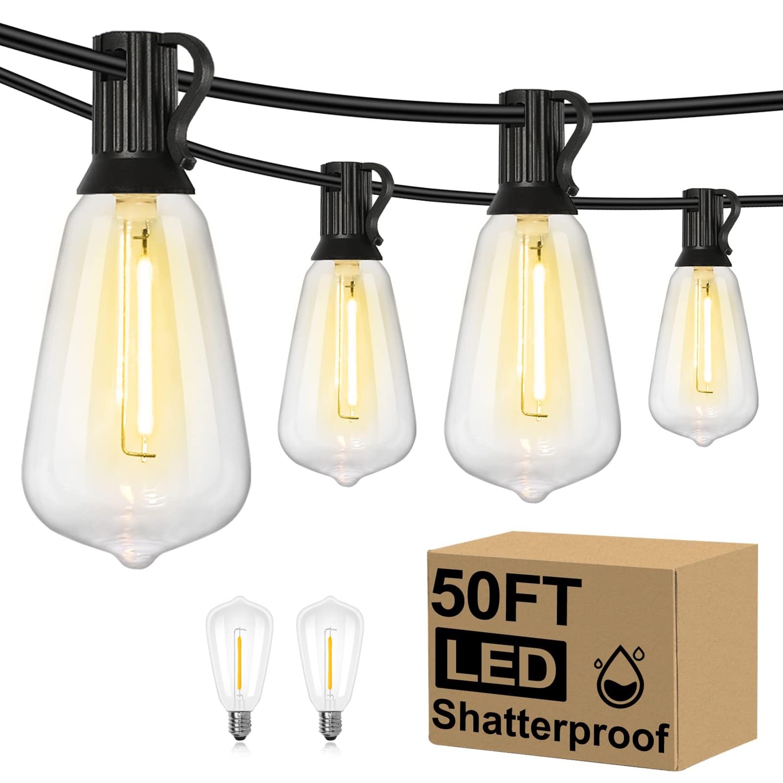 Lampy solarne do użytku na zewnątrz, oświetlenie tarasowe z żarówkami LED Edison ST38, wodoodporne, wtykowe, ściemniane, do zawieszenia na dziedzińcu (16,5 m30l)