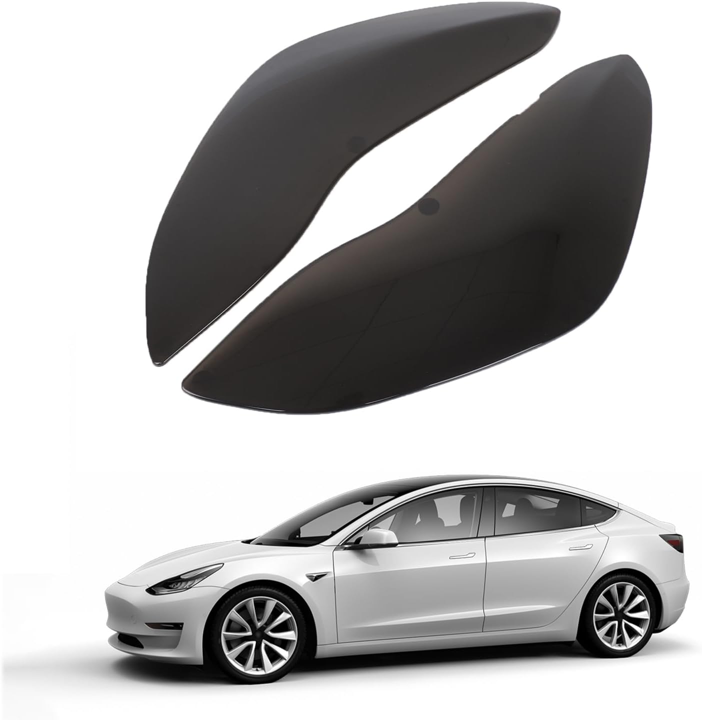 Headlight Cover Compatible with Tesla Model 3/Y 2017-2023 Accessories, Blackout Headlamp Guard Cover Bezels, Front Foglight Shell Shade, Smoked Front Headlights Protection Cover, ABS