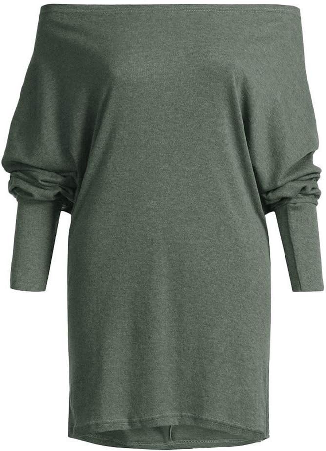 GOLDSTITCH Women's Off Shoulder Tops Casual Loose Batwing Sleeve Shirts Tunic Knit Oversized Pullover Sweater Green - Image 2