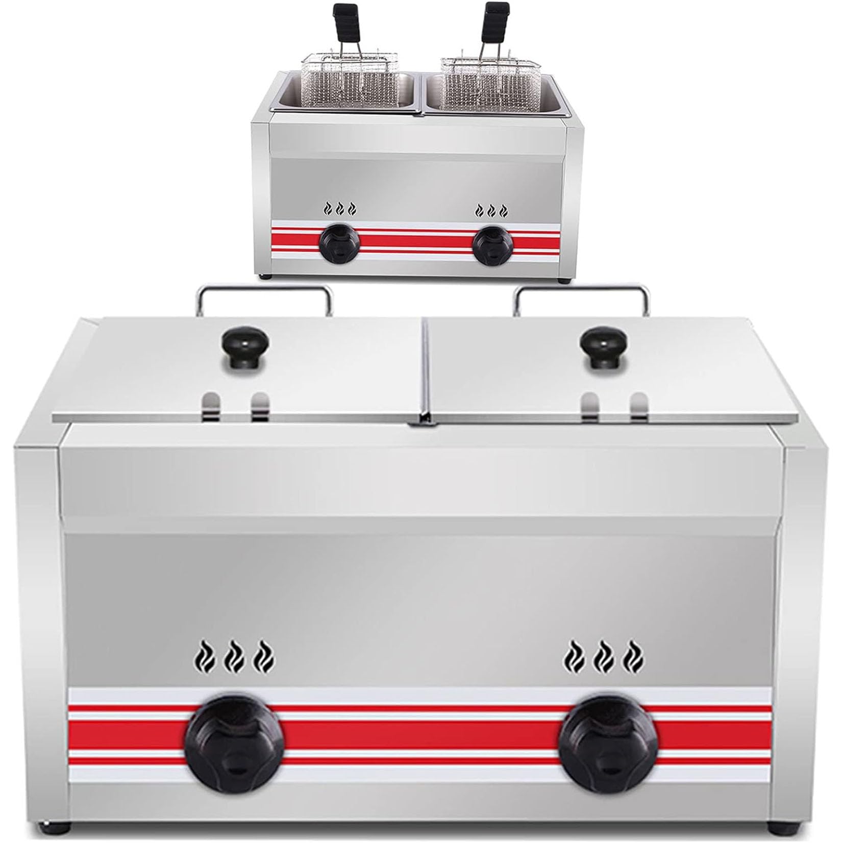 Friteuse de cuisine double cuve en acier inoxydable de grande capacité avec panier à frites