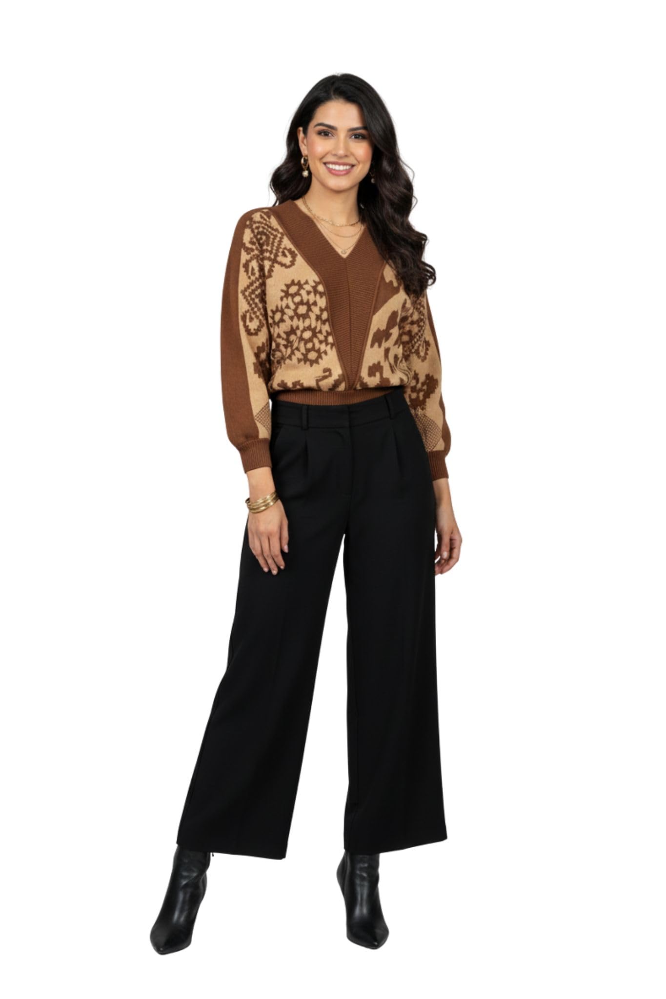 tamiska by narendra kumar Women’s Brown Jacquard V-Neck Full Sleeve Sweater in Viscose Blend-picture-43
