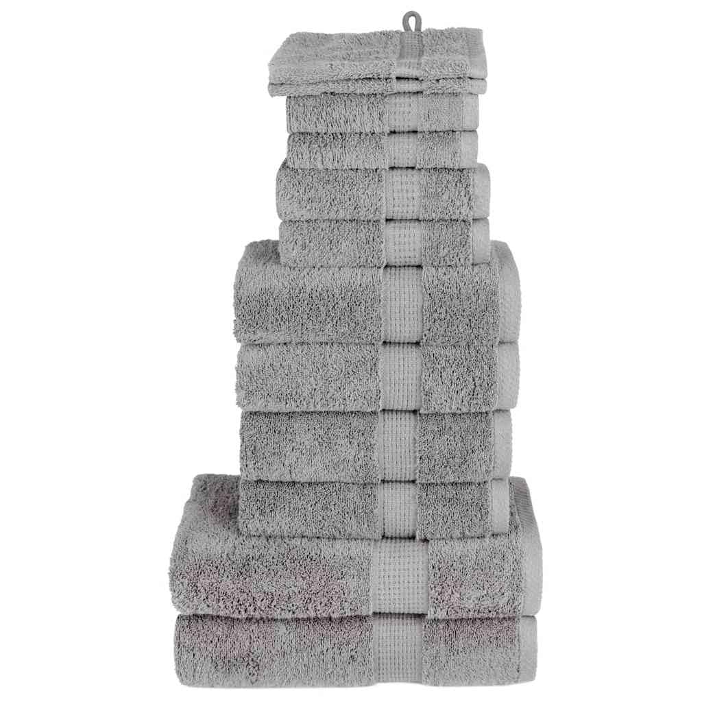 12-częściowy zestaw ręczników SOLUND szary, ze 100% bawełny 600 g/m², z myjką, ręcznikiem do rąk, dla gości, ręcznikiem pod prysznic, do sauny, sportu, hotelu, wellness