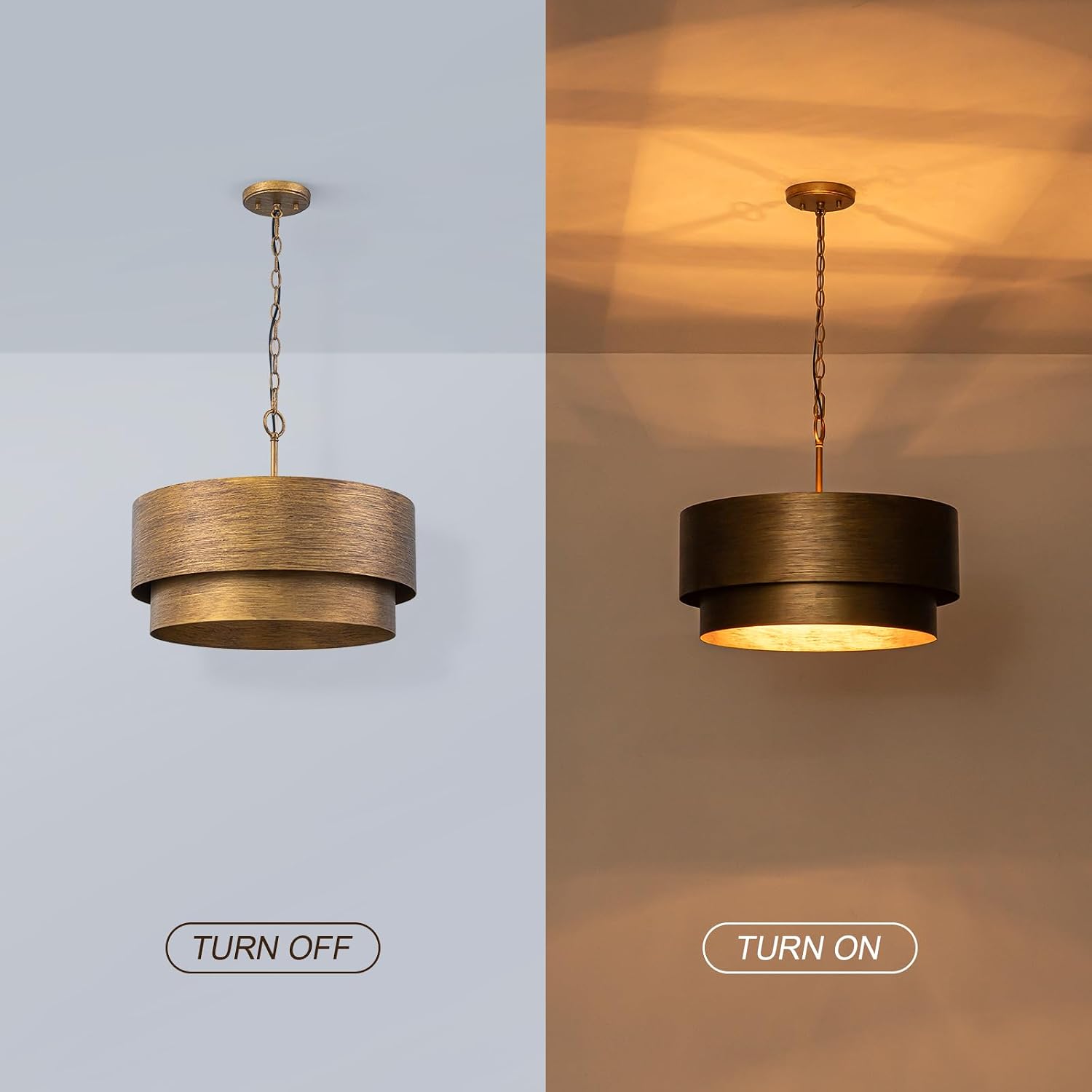 Farmhouse Drum Chandelier, 20" Metal Copper Bronze Dining Room Light Fixtures Over Table, Rustic Industrial Pendant Light for Kitchen Island Living Room Entryway
